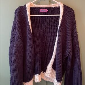 Edikted Navy and Cream Open Cardigan